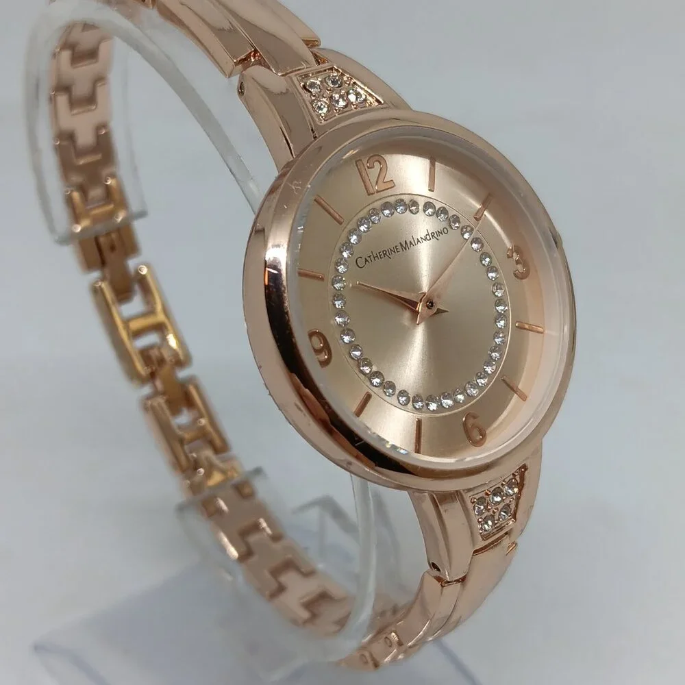Catherine Malandrino CMO5178 Women's 34mm Rose Tone Watch + Jewelry Sample Set